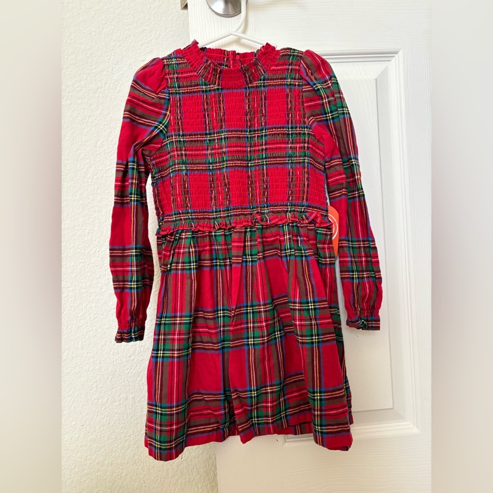 Red and green toddler girls Plaid Long Sleeve Smocked Dress